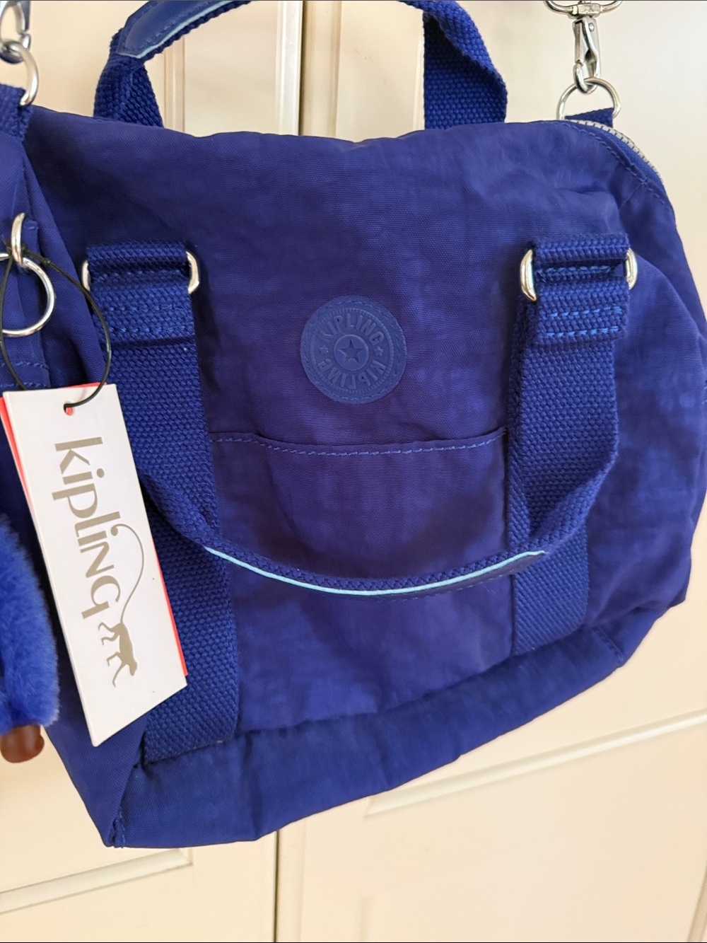 Kipling Royal Blue Crossbody Bag with Monkey Charm 11”X10” - Picture 3 of 10